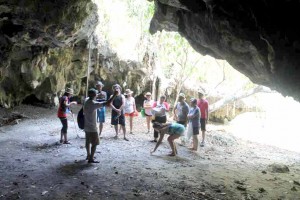 TALES OF KABEL as narrated by Fortunato Simbajon, guide and caretaker had writers from the country's networks listening, while they entered Tangob Cave in Lamanoc Island Anda, Bohol. (Rac/PIA-7/Bohol)