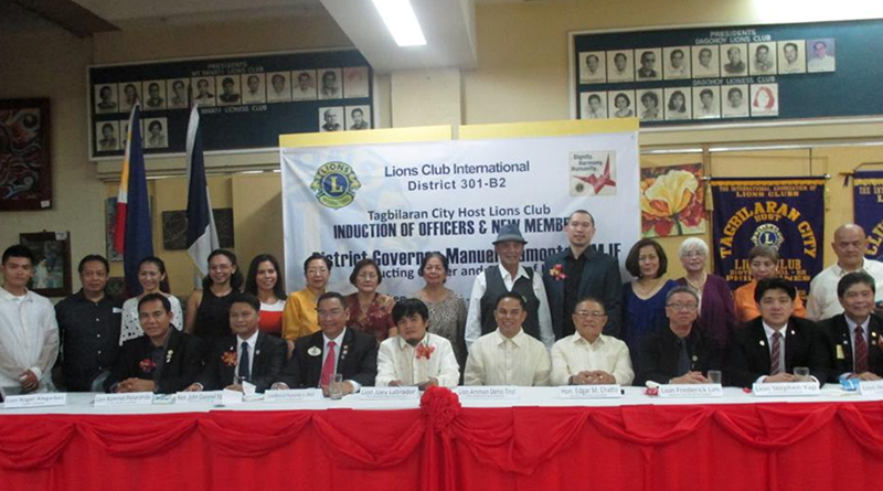 Photo taken during the Induction of Officers & New Members of Tagbilaran City Host Lions Club last July 25, 2015. Seated R-L: Cabinet Treasurer Roger Alegarbes, District Governor Manuel  Piamonte, 1VDG Rommel Peneranda, newly Inducted Club President Joey Labrador, Outgoing President  Ammon Tirol, representative from the office of the Governor of Bohol Mr. Billy Tongco, IPDG Frederick Lim,  2VDG Stephen Yap, CDG Henry Onglatco. Standing R-L: Lions Archiemoore Ceniza, Raul Ingles, Zorah Chua, Jocel Canuto, Raquel Weitekamp, Fely Lim, Grennie Aumentado, Mally Tirol, Boy Cardino, Neil Alburo-District Lions Quest Chairperson, Alfreda Bullecer, Babie Melicor, Percy Uy and George Lim. The Induction was held at  PDG Zoilo Dejaresco Jr. Hall. District Governor Manuel Piamonte,PMJF was the Inducting Officer and Guest of Honor. Theme: Dignity. Harmony. Humanity.