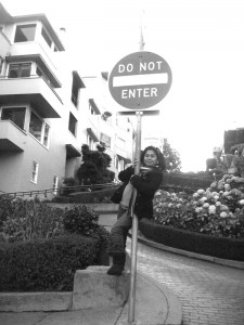 Leah Tirol-Magno at San Franciscoâ€™s Lombard Street: "The crookedest street in the world."