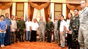 PACIFIC ANGEL under Lr. Col. Jaime Lindman and Col. Gerald Naldoza of teh Phil. Airforce will conduct a weeklong humanitarian assistance mission with medical and dental health services as well rebuilding six schools. They are welcomed by Gov. Edgar Chatto.