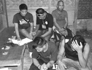 GOTCHA! Tagged as alleged big-time â€˜pushersâ€™ in the recently conducted buy-bust operation by PDEA against Rodrigo Pinpin, John Paul Rabon and Rayman Sordilla in Barangay Tawala, Panglao at around 2:10 p.m. on Sept. 9. 