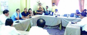 STOP ROAD MONSTERS. Southern Star in hot seat with Prov'l BMs Abel Damalerio, Tomas Abapo and Benjie Arcamo investigating the recent road accidents during a hearing last Friday with Noel Fuentes, Fritzi Labastilla, Rellen with their legal counsel, Atty. Jodel Cabahug of Southern Star. Left upper foto shows its bus in the recent road accident in Macaas, Tubigon.