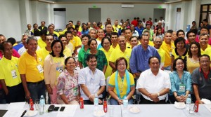 IRRIGATING PROSPERITY Bohol irrigators associations presidents pin their farm prosperity hope on a government that provides their needs at their provincial congress joined by (seated center, l-r) NIA Regional Manager Mario Sande, Justice Sec. Leila de Lima and Gov. Edgar Chatto as well as other NIA regional officials. (NIA-7 fb)