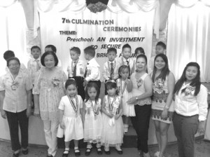 SCHOOL YEAR 2015-2016 of the Hilltop Childrenâ€™s Playhouse, Inc. was culminated in ceremonies at the Dao Diamond last Thursday while preschool kids frolic among parents who milled around photo ops. Photo shows the kids with school administrator Marietta Corales and staff.