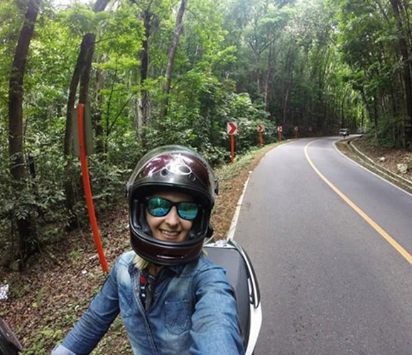 Shooting in a man-made forest is quite cool... Literally,â€ Jaime posts a photo of herself on a motorbike in Bilar, Bohol