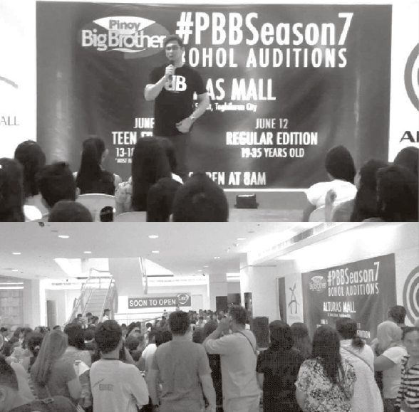 PBB AUDITIONS. Direk Lauren Dyogi (above photo) welcomes all aspiring housemates during yesterday's audition of Pinoy Big Brother (PBB)-Teen Edition at Alturas Mall, where hundreds of teens (below photo) line up just to try their luck to get inside the Big Brother house.